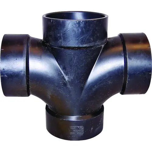 CANPLAS 102184BC Double Sanitary Cross, 3 in, Hub, ABS, Black