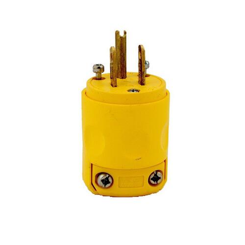 Electrical Plug, 2 -Pole, 15 A, 125 V, NEMA: NEMA 5-15P, Yellow