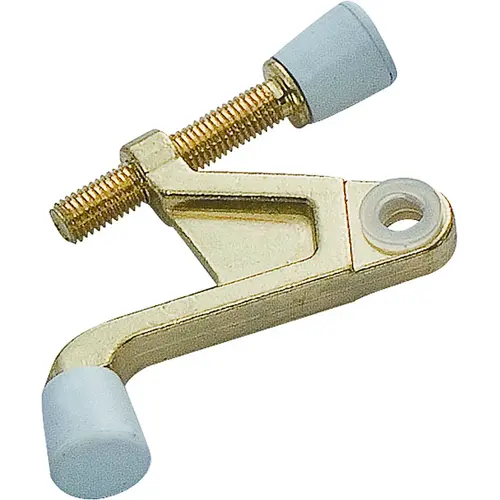 Heavy-Duty Hinge Pin Door Stop, 2-3/4 in Projection, Die-Cast Zinc & Plastic, Polished Brass