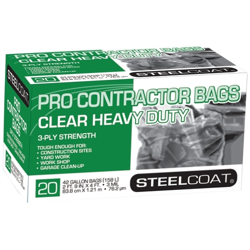 STEELCOAT FG-P9934-51 Pro Contractor Bag, 42 gal Capacity, Clear - pack of 20