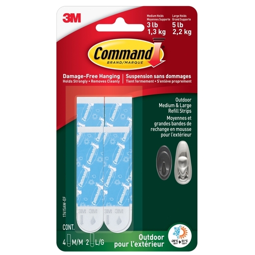Command 17615AW-EF 17615AW-ES Refill Strip, 1/32 in Thick, White, 5 lb