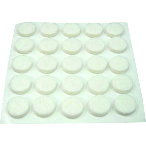 Furniture Pad, Felt Cloth, White, 3/8 in Dia, 5/64 in Thick, Round - pack of 75