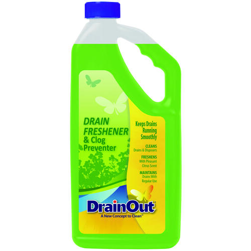 Drain Cleaner and Freshener, Liquid, Green, Citrus, 32 oz Bottle