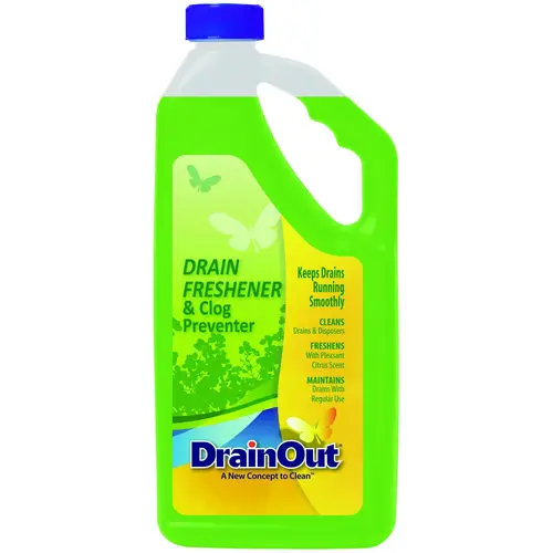 Drain Cleaner and Freshener, Liquid, Green, Citrus, 32 oz Bottle