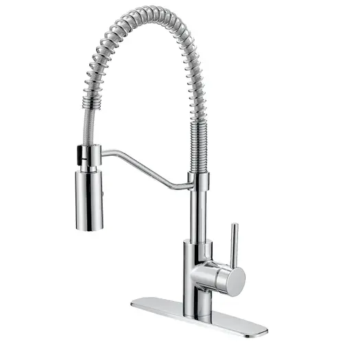 Pull-Down Kitchen Faucet, 1.8 gpm, 1-Faucet Handle, 1, 3-Faucet Hole, Brass/Plastic/Zinc Chrome