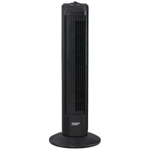 PowerZone TF-28B Oscillating Fan Tower, 120 V, 0.45 A, 90 deg Sweep, 28 in Dia Blade, Plastic Blade, Black