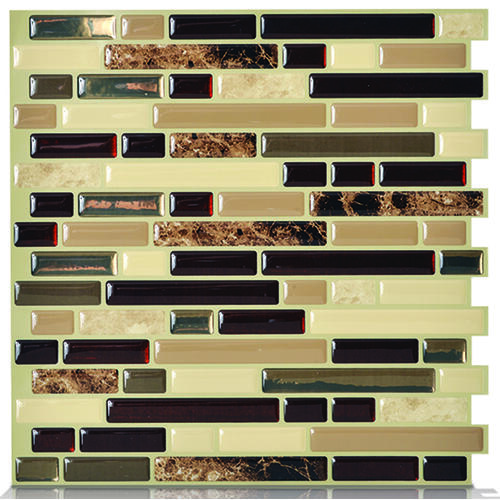 Smart Tiles SM1034-6 Wall Tile, 10.2 in L, 9.1 in W, 3/4 in Thick, Composite Vinyl, Brown, Gloss - pack of 6