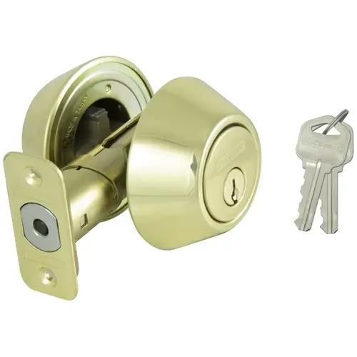 Deadbolt, 3 Grade, Polished Brass, 2-3/8 to 2-3/4 in Backset, KW1 Keyway