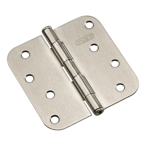 Butt Hinge, 4 in H Frame Leaf, 3/32 in Thick Frame Leaf, Steel, Brushed Nickel, Removable Pin, 60 lb