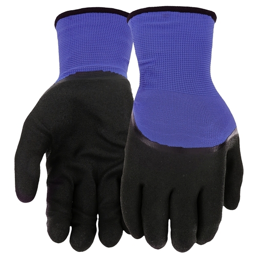 West Chester 93056/XL Dipped Gloves, Men's, XL, Elastic Knit Wrist Cuff, Nitrile Coating, Polyester Glove, Black/Blue