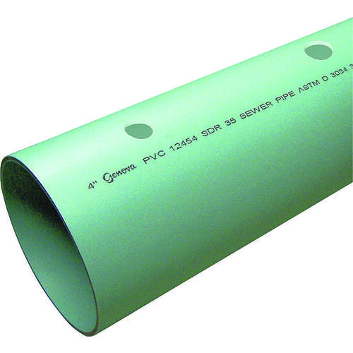 SDR Series Pipe, 4 in, 10 ft L, Solvent Weld, PVC, Green - 120" Stock Length