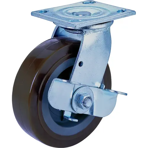 Swivel Caster, 8 in Dia Wheel, 2 in W Wheel, PU Wheel, Gray, 750 lb, Steel Housing Material