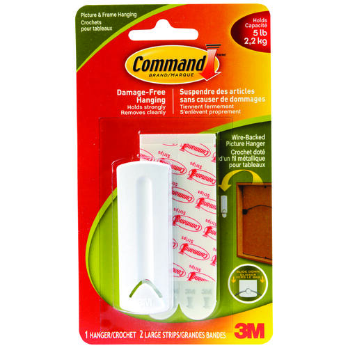 Command 17041C Picture Hanging Hook, 5 lb, Plastic, White