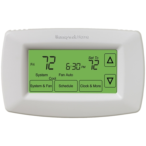 Programmable Thermostat, Backlit Touch Screen Display, White