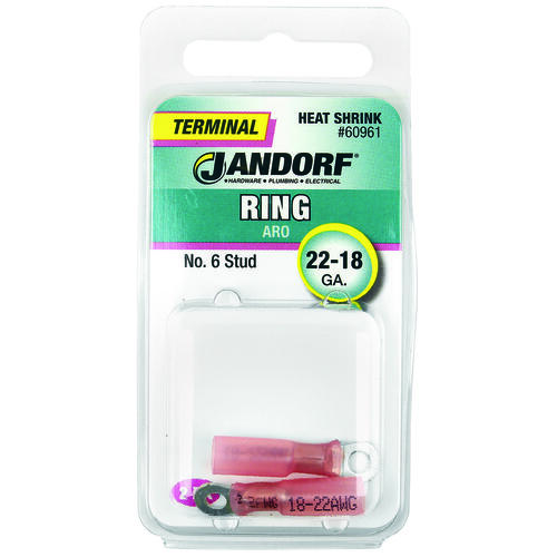 Ring Terminal, 22 to 18 AWG Wire, #6 Stud, Pink