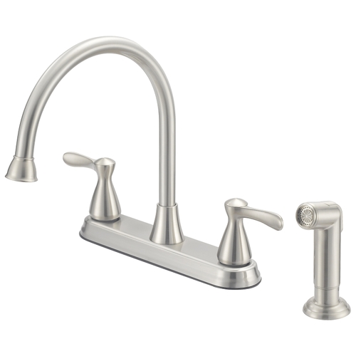 Kitchen Faucet, 1.8 gpm, 4-Faucet Hole, Metal/Plastic, Stainless Steel, Deck Mounting