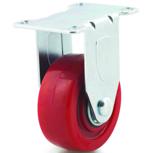 Rigid Caster, 3 in Dia Wheel, 1-1/4 in W Wheel, Polyurethane Wheel, Red, 240 lb