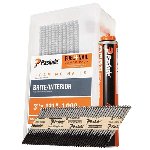 Framing Fuel and Nail Combo Pack, 3 in L, Steel, Brite, Offset Round Head, Smooth Shank - pack of 3000