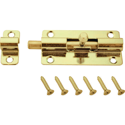 Barrel Bolt, 0.31 Dia in Bolt Head, 4 in L Bolt, Steel, Satin Brass