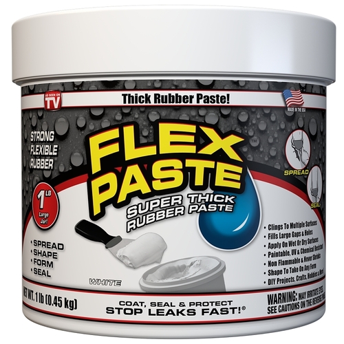 FLEX PASTE PFSWHTC16 Rubberized Paste, White, 1 lb, Jar