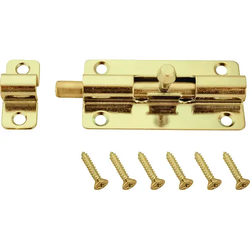 Barrel Bolt, 0.31 Dia in Bolt Head, 6 in L Bolt, Steel, Satin Brass Tone