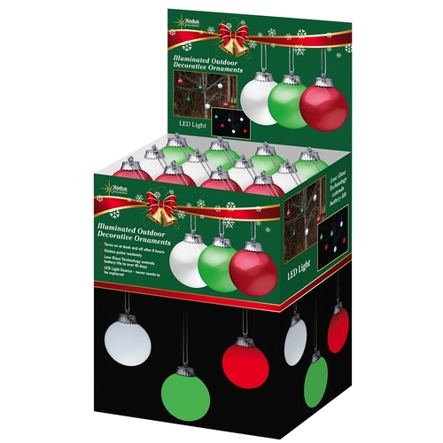 XODUS INNOVATIONS LLC WP5ST-54 Pulsing Ornament Display, 6 in H, Round, LED Bulb, Plastic, Green/Red/White