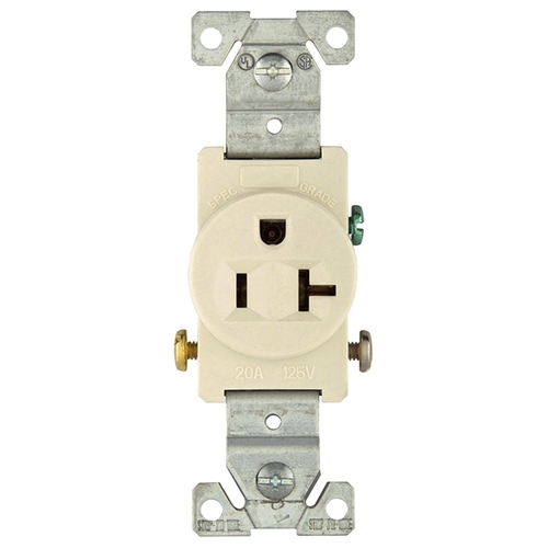 Single Receptacle, 2 -Pole, 125 VAC, 20 A, Side Wiring, NEMA: NEMA 5-20R, Light Almond