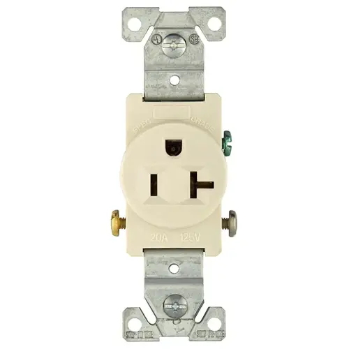 Eaton 1877LA Single Receptacle, 2 -Pole, 125 VAC, 20 A, Side Wiring, NEMA: NEMA 5-20R, Light Almond