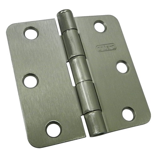 Butt Hinge, 3 in H Frame Leaf, 3/32 in Thick Frame Leaf, Steel, Brushed Nickel, Removable Pin, 50 lb