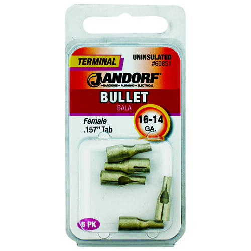 Jandorf 60851 Bullet Terminal, 600 V, 16 to 14 AWG Wire, Copper Contact - pack of 5