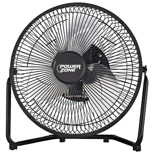 PowerZone VF-9N High-Velocity Fan, 120 VAC, 9 in Dia Blade, 3-Blade, 3-Speed, 3 Speed, 180 deg Rotating, Black