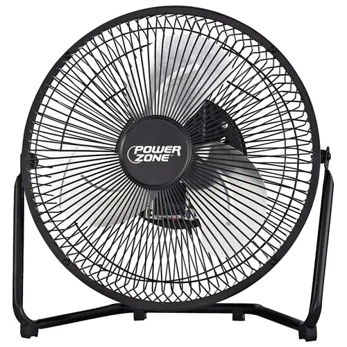 PowerZone VF-9N High-Velocity Fan, 120 VAC, 9 in Dia Blade, 3-Blade, 3-Speed, 3 Speed, 180 deg Rotating, Black