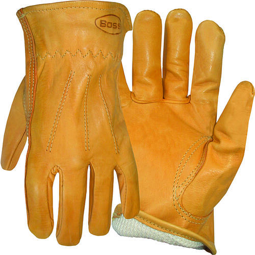 Boss 6133J Driver Gloves, XL, Keystone Thumb, Open, Shirred Elastic Back Cuff, Cowhide Leather, Gold