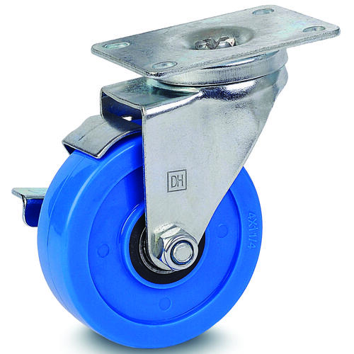 Swivel Caster, 3-1/2 in Dia Wheel, 1-1/4 in W Wheel, Polyurethane Wheel, Blue, 260 lb