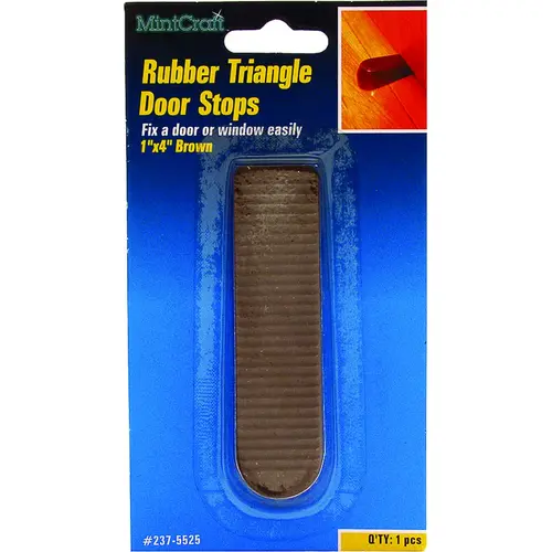 Door Stop, 1 in W x 4 in L x-1/4 in H Projection, Rubber, Brown