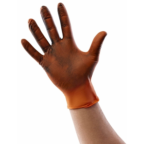 VENOM STEEL VEN6085 Maximum Grip Series Industrial Gloves, One-Size, Nitrile, Powder-Free, Hi-Vis Orange, 9-1/2 in L - pack of 50