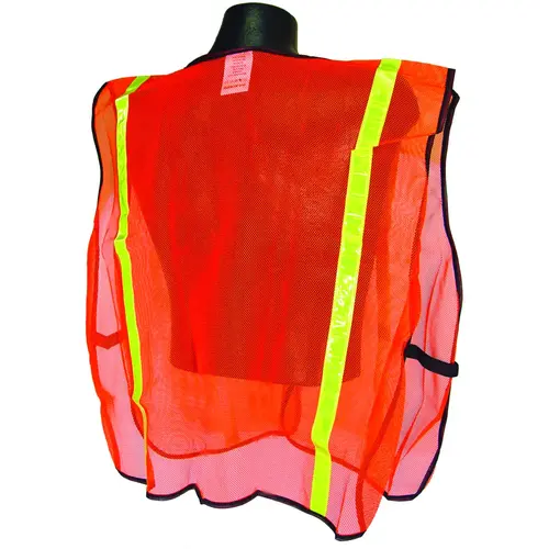 Non-Rated Safety Vest, XL, Polyester, Green/Orange/Silver, Hook-and-Loop Closure