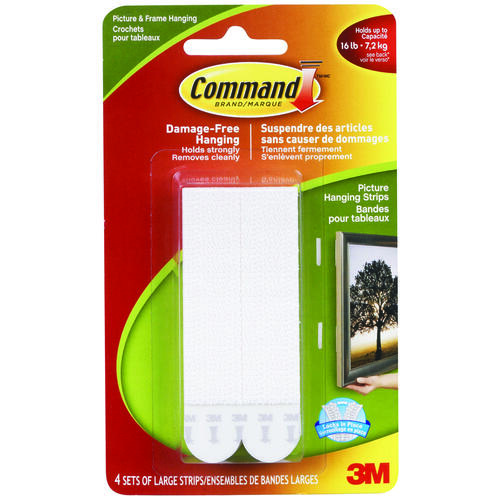 Command 17206C-XCP18 Large Picture Hanging Strip, 4 lb, Foam, White - pack of 18