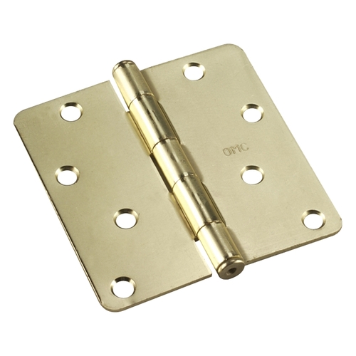 Onward 2822BB Butt Hinge, 4 in H Frame Leaf, 3/32 in Thick Frame Leaf, Steel, Brass, Removable Pin, 60 lb