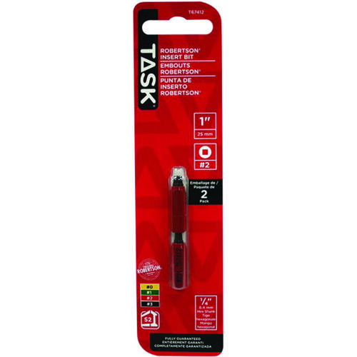 Screwdriver Bit, #2 Drive, 1 in L, Steel Red