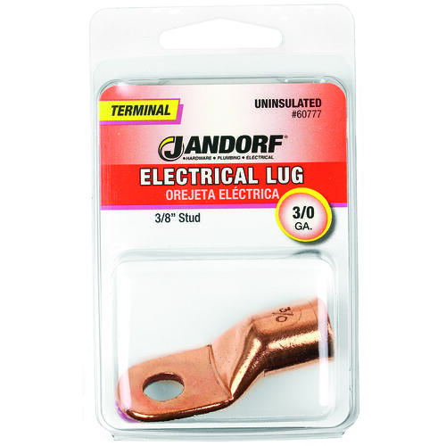 Electrical Lug, 3/0 AWG Wire, 3/8 in Stud, Copper Contact, Brown