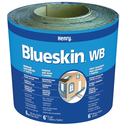 WB Window and Door Flashing, 50 ft L, 6 in W, Blue, Self-Adhesive