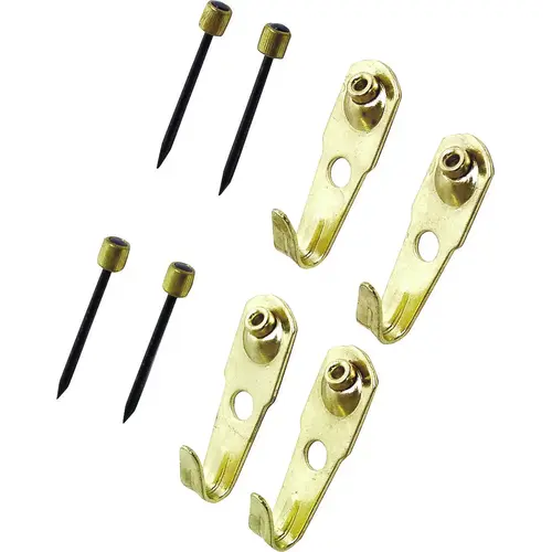 Picture Hanger, 30 lb, Steel, Polished Brass, Brass, Nail-In Mounting - pack of 3