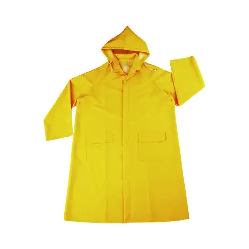 Raincoat, L, Polyester/PVC, Yellow, Comfortable Corduroy Collar, Double Fly Snap Closure, Knee