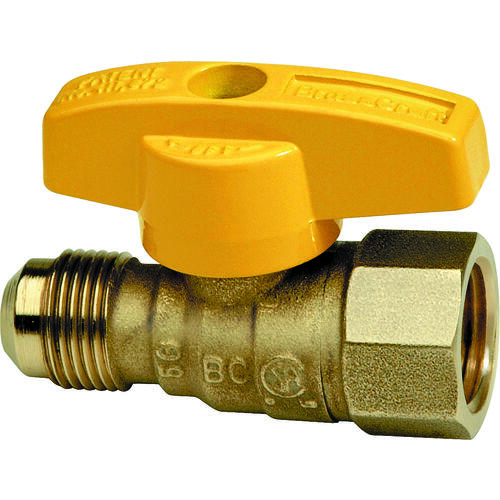 Gas Ball Valve, 3/8 x 1/2 in Connection, Flared x FIP, 5 psi Pressure, Brass Body