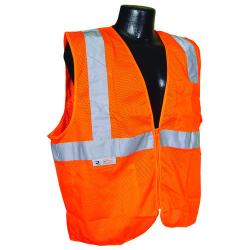 RADWEAR SV2ZOML SV2ZOM-L Economical Safety Vest, L, Unisex, Fits to Chest Size: 26 in, Polyester, Orange/Silver, Zipper Closure