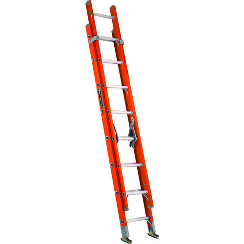 Extension Ladder, 193 in H Reach, 300 lb, 1-1/2 in D Step, Fiberglass, Orange