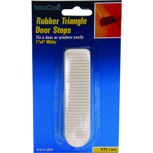 Door Stop, 1 in W x 4 in L x-1/4 in H Projection, Rubber, White