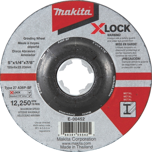 X-LOCK Grinding Wheel, 5 in Dia, 1/4 in Thick, 7/8 in Arbor, 36 Grit, Coarse Gray/White