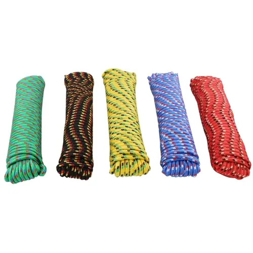 Rope, 3/8 in Dia, 100 ft L, 244 lb Working Load, Polypropylene, Black/Blue/Green/Red/Yellow - pack of 48